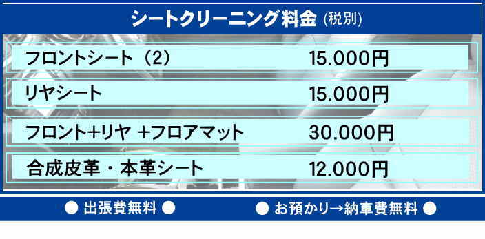 車内クリーニング 車内消臭 即日対応 年中無休